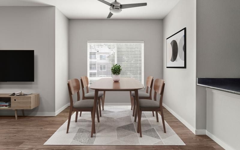 a dining room table with chairs
